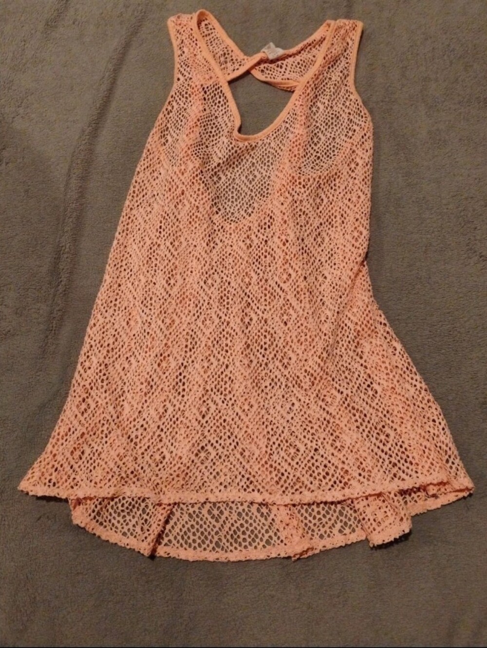 OP Ocean Pacific Peach Open Fishnet Knit Swimsuit Cover Up Dress - XL (15-17)